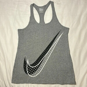 The NIKE TEE Gray With Black Swoosh & White Polka Dot Swoosh size XS